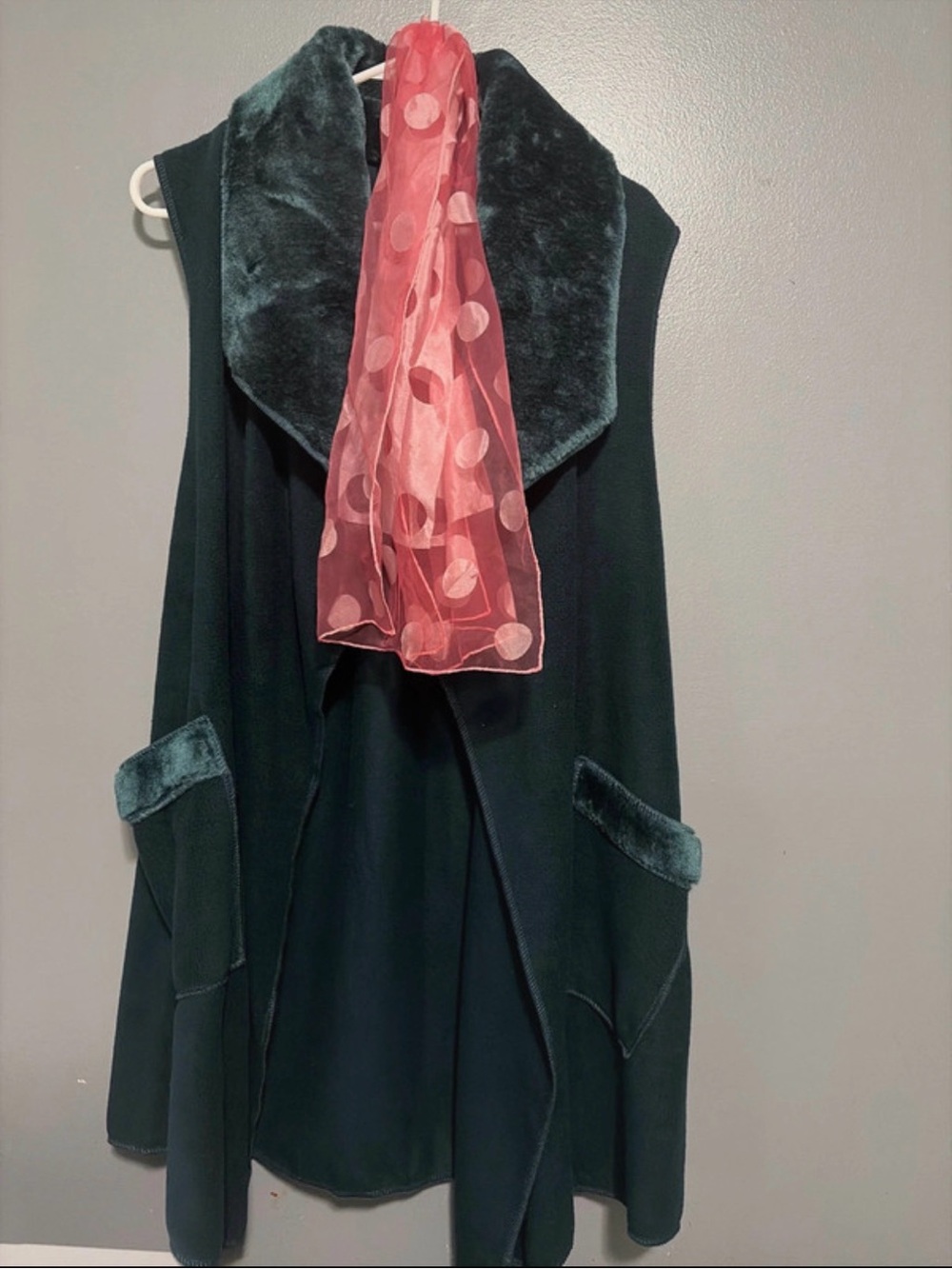 NWT Women's Deep Green Faux Fur-Trim Vest